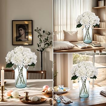 フラワー・ガーデニング thtrjrtj Amazon.com: Kimura's Cabin 6pcs Faux White Hydrangeas Fake